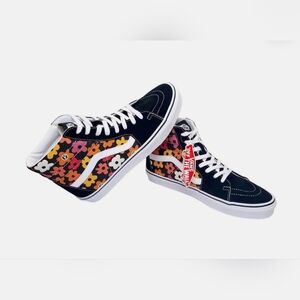 VANS SK8-HI Flower Black High Top Canvas Suede Sneakers.